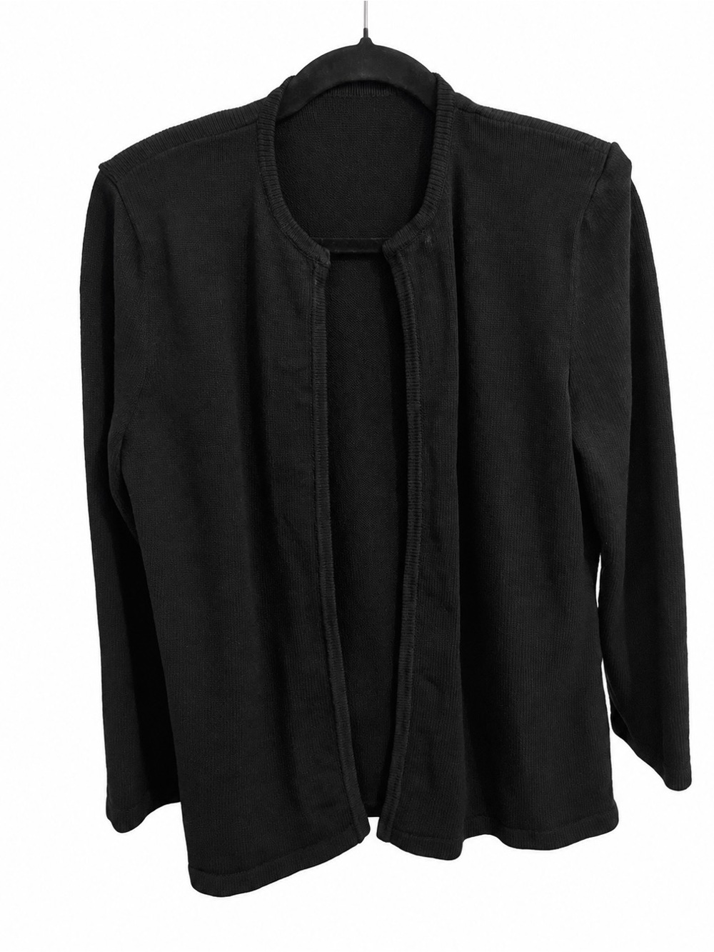 Classic Open-Front Black Women's Sweater Cardigan with Shoulder Pads Large